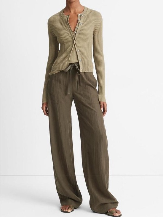 Vince Sweaters - Vince Artichoke Ribbed Cashmere Silk Cardigan Green Size L